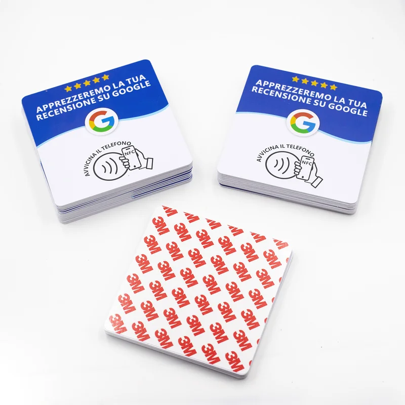 Google Review Square NTAG215 NFC Tap Sticker Adhesive Tag Reseñas Avaliações Avis Bewertungen Social Media Link For Shop Reviews