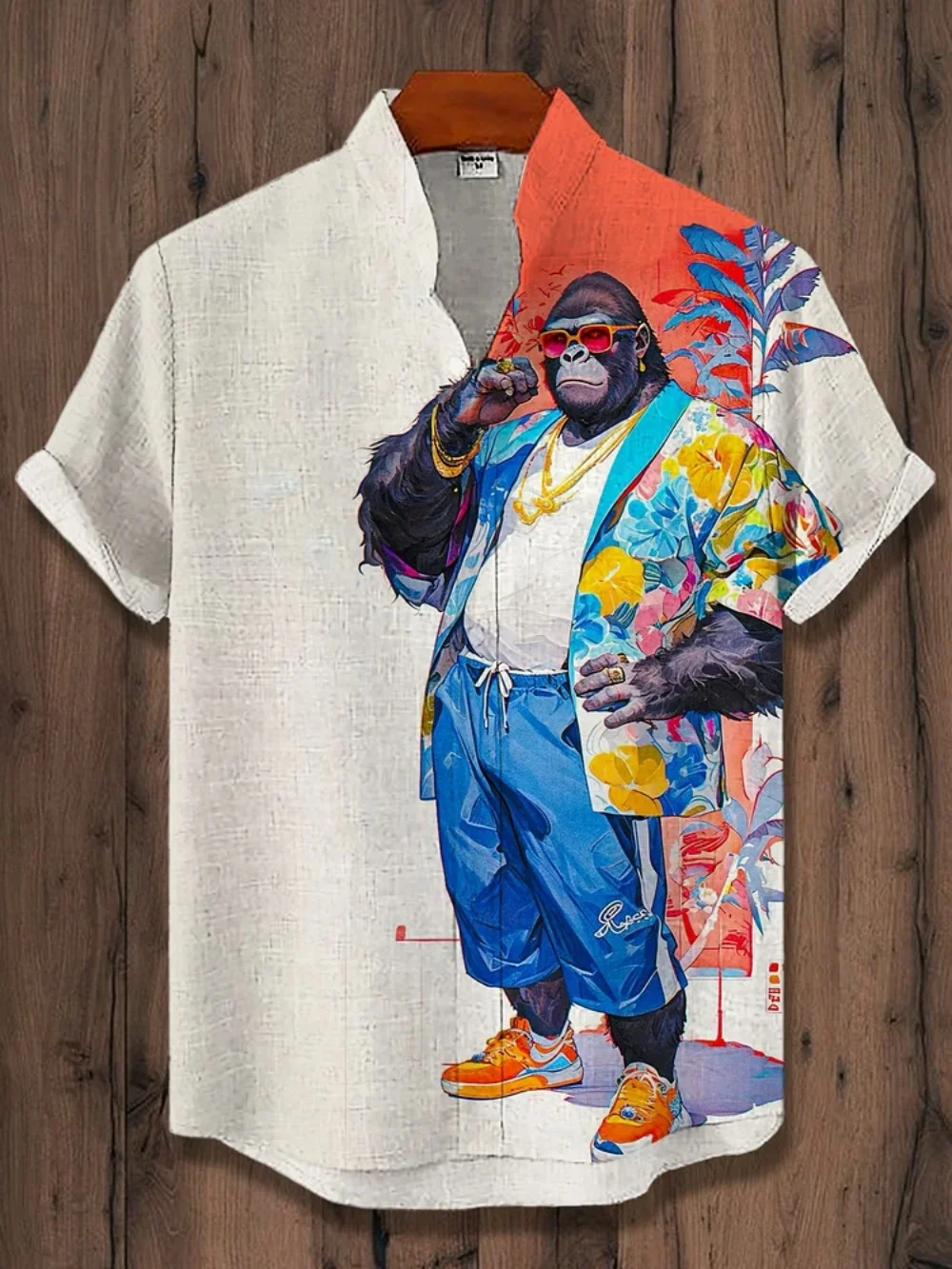 Summer 2025 Men's Linen Shirt Hawaiian Beach Short Sleeve Stand up Collar Cardigan Casual Breathable Top