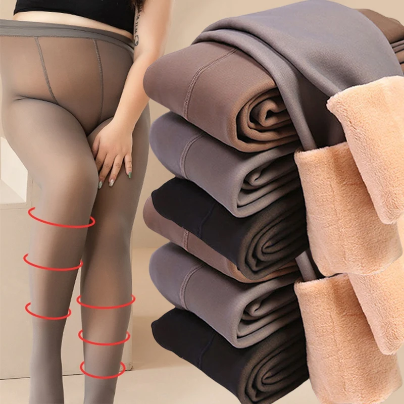 Women's Fleece Tights Ladies Leggings Fake Translucent Pantyhose Thick Fleece Panty Warm Winter Tights Thermal Stockings Woman