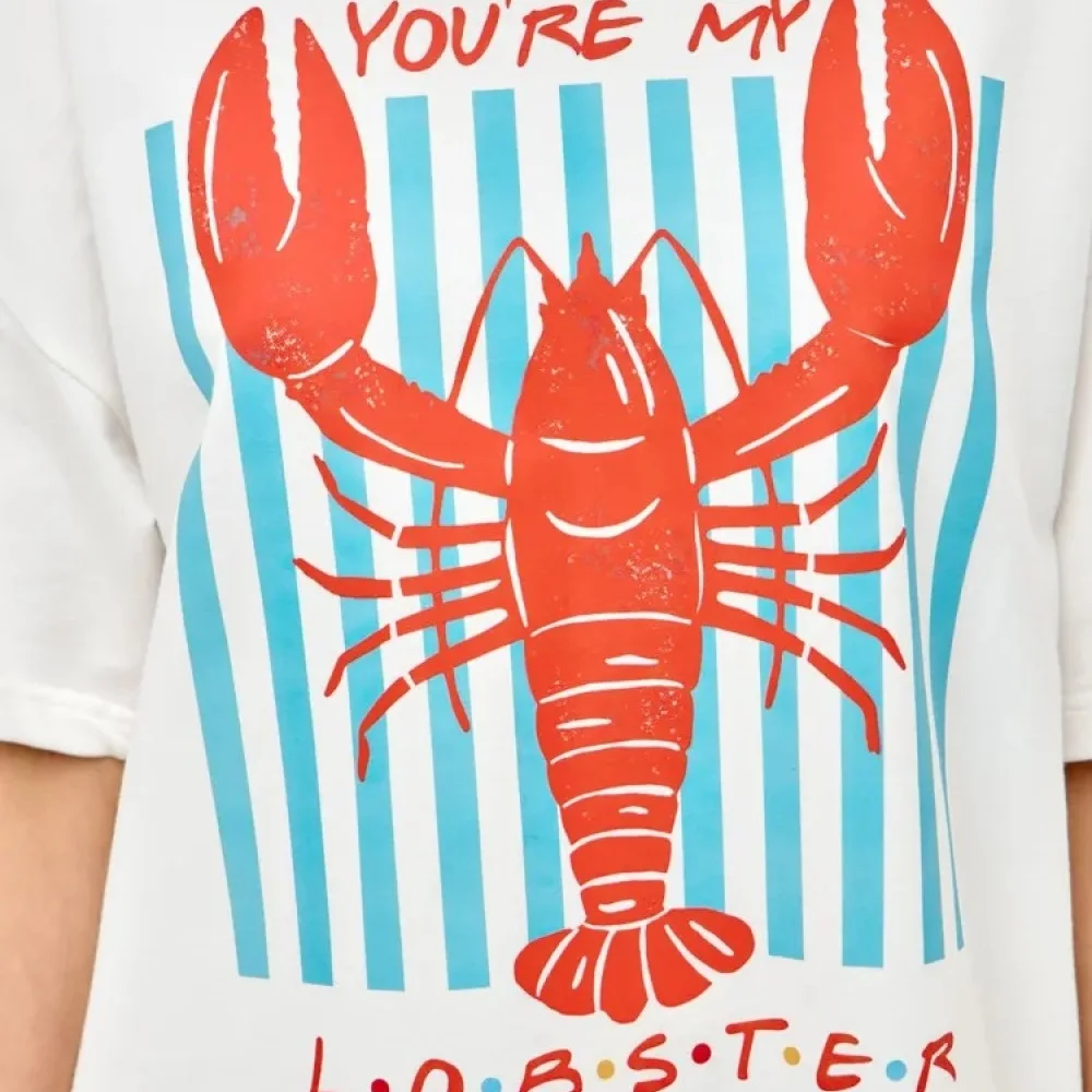 Casual Women Cotton Tee Summer Short Sleeve Lobster Print Loose Top Fashion Crew Neck Relaxed Fit Trendy Female Clothing