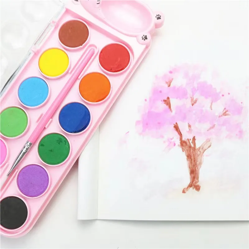 Pintura de acuarela sólida para niños principiantes, juego de 12 y 18 colores, práctica de dibujo, herramienta para colorear, bolígrafo de colores para niños