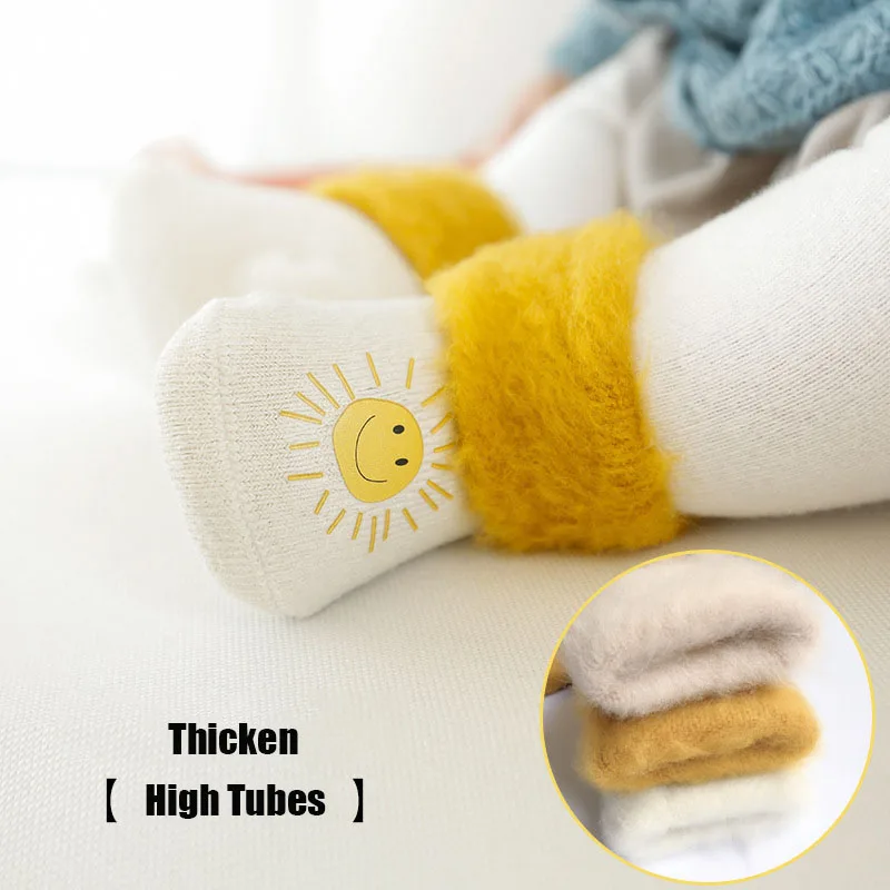 

High Tubes Velvet Baby Socks Autumn Winter Warm Non-Skid Solid Floor Socks For Toddler Kids Thicken Boy Girls Sock Shoes