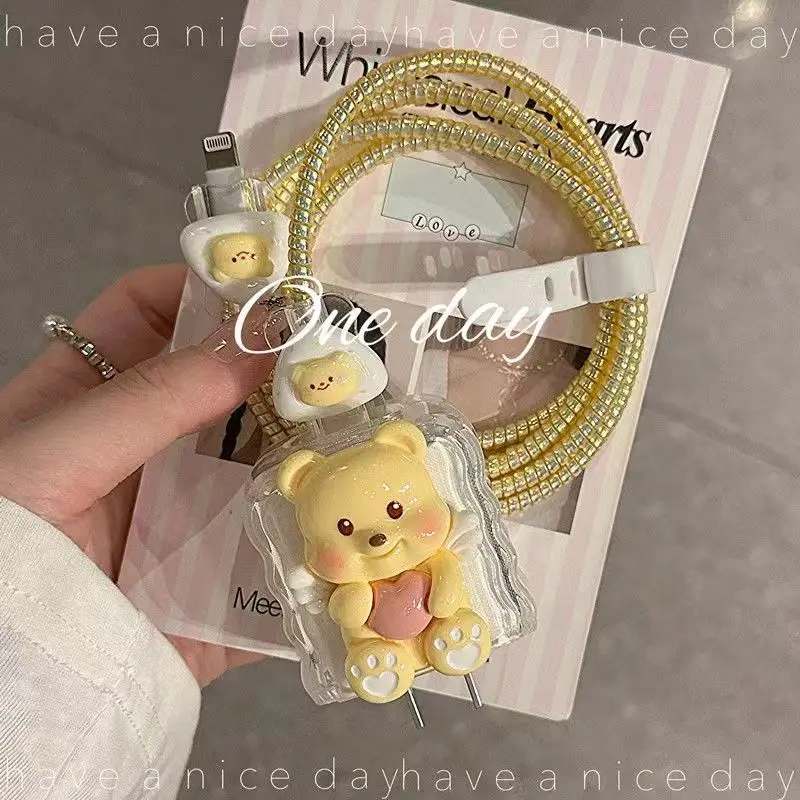 3D Cute Bear Cable Charger Protector Cover ,For Xiaomi 14/13 Ultra/Redmi Note12/13 Charger 67W/90W ,Data Line Protective 4pcs