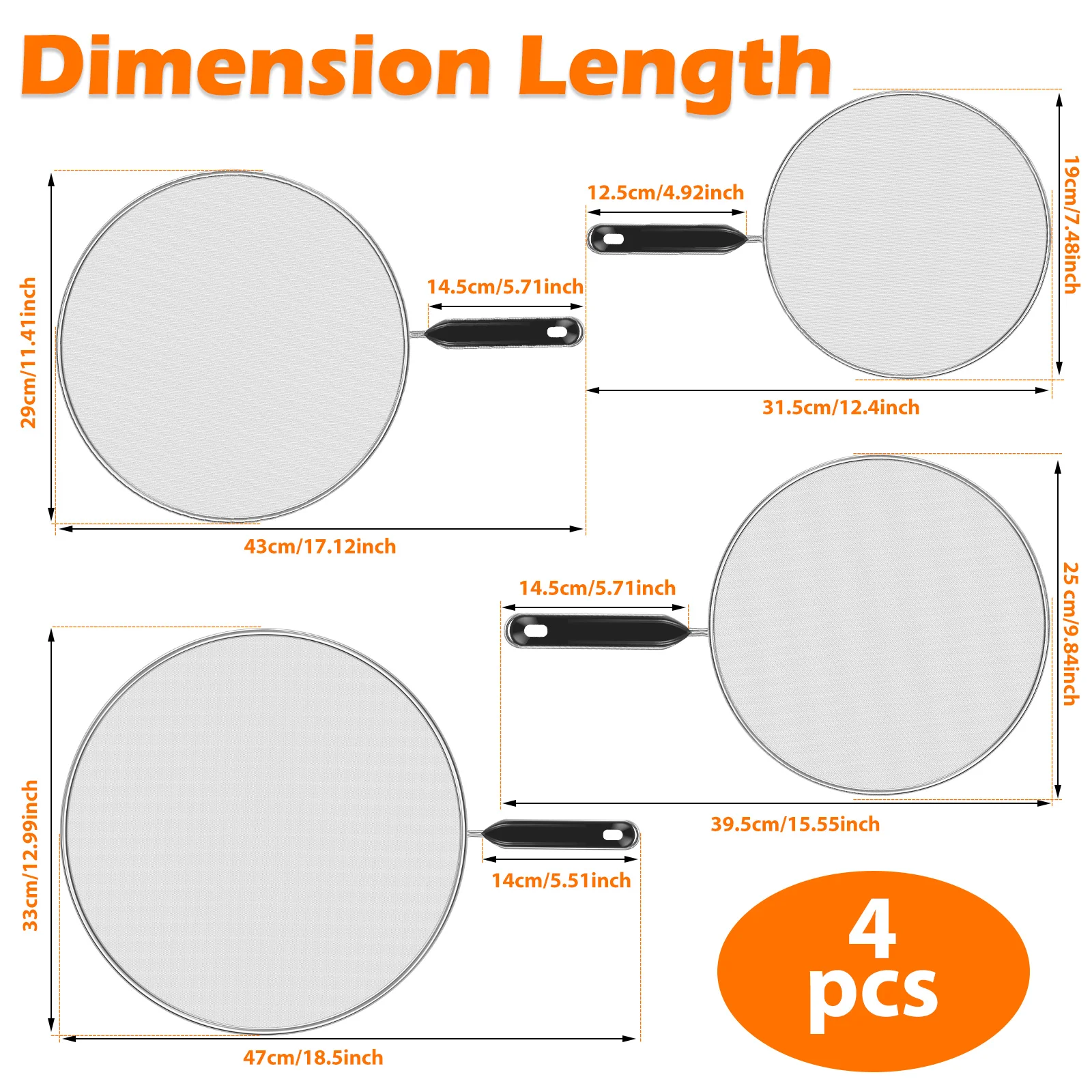 3/4Pcs Splatter Guard Set Stainless Steel Mesh Splatter Board Fine Mesh Cover Oil Frying Pan Lid for Cooking Kitchen Accessories view 3