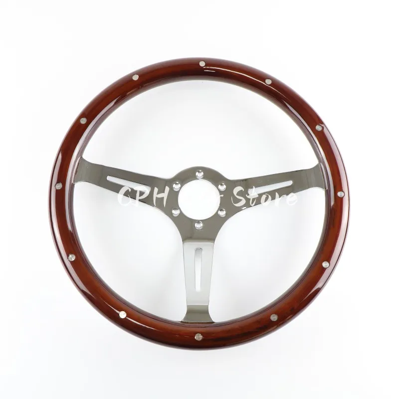 15 Wood Steering Wheel 380mm Universal Wooden Grain Classic Vintage Nostalgia Silver  Bracket Drift Sport Steering Wheel