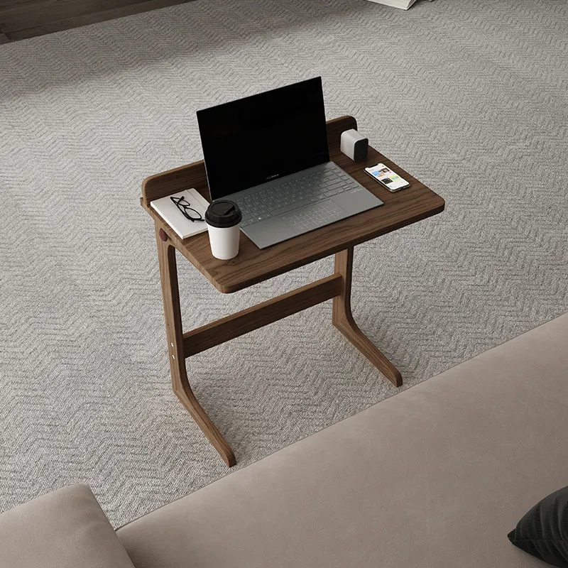 Mobile Solid Wood Side Table Black Walnut Style Sofa End Table With Wheels Mini Bedside Desk Home Small Laptop Table