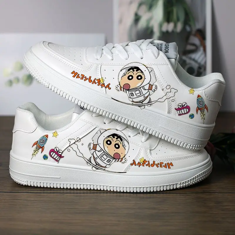 Cute Crayon Shin-Chan Woman Man Casual Shoes Anime Couple Graffiti White Sneakers Cartoon Student Sports Shoes Thick Sole Shoes