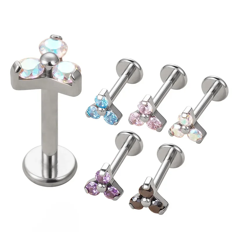 ASTM F-136 Titanium Triangle Inset Zircon Ear Bone Nails Lip Nails Inner Teeth Earrings Body Piercing Jewelry