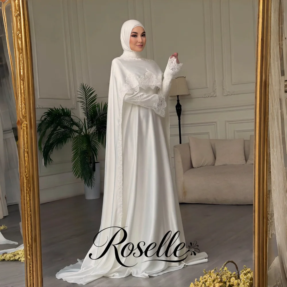 Simple Lace Shawl Arab Wedding Dresses A Line Woman's Formal Long Sleeve Bride Gowns Elegant Customized Vestidos De Novia Muslim