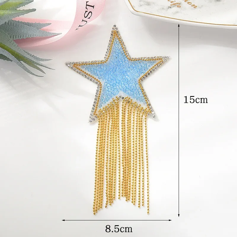 Star Rhinestone Mixed Size Patch Iron On Bling Embroidered Patch Thermo Stickers On Clothes 5Color Sequin Patches For ClothesDIY