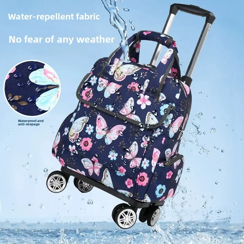 Foldable Rolling Duffel Bag Lightweight Carry Bag with Retractable Handle Waterproof Travel Trolley Bag Airplane