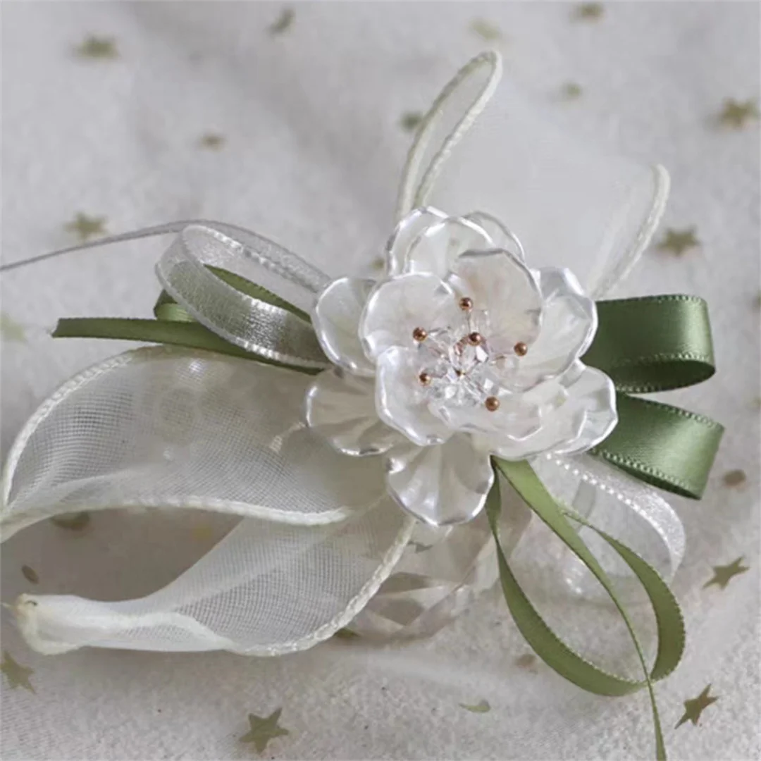 Mori Tie Small Fresh Pearl Elastic Wedding Bracelet Bridesmaid Wrist Corsage Sister Group Hand Flower Event Sign-In Sign