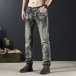 Mens Cowboy Pants Stretch Hip Hop Korean Jeans for Men Fashion Baggy Straight Original Trousers New In Casual Low Rise Washed XL