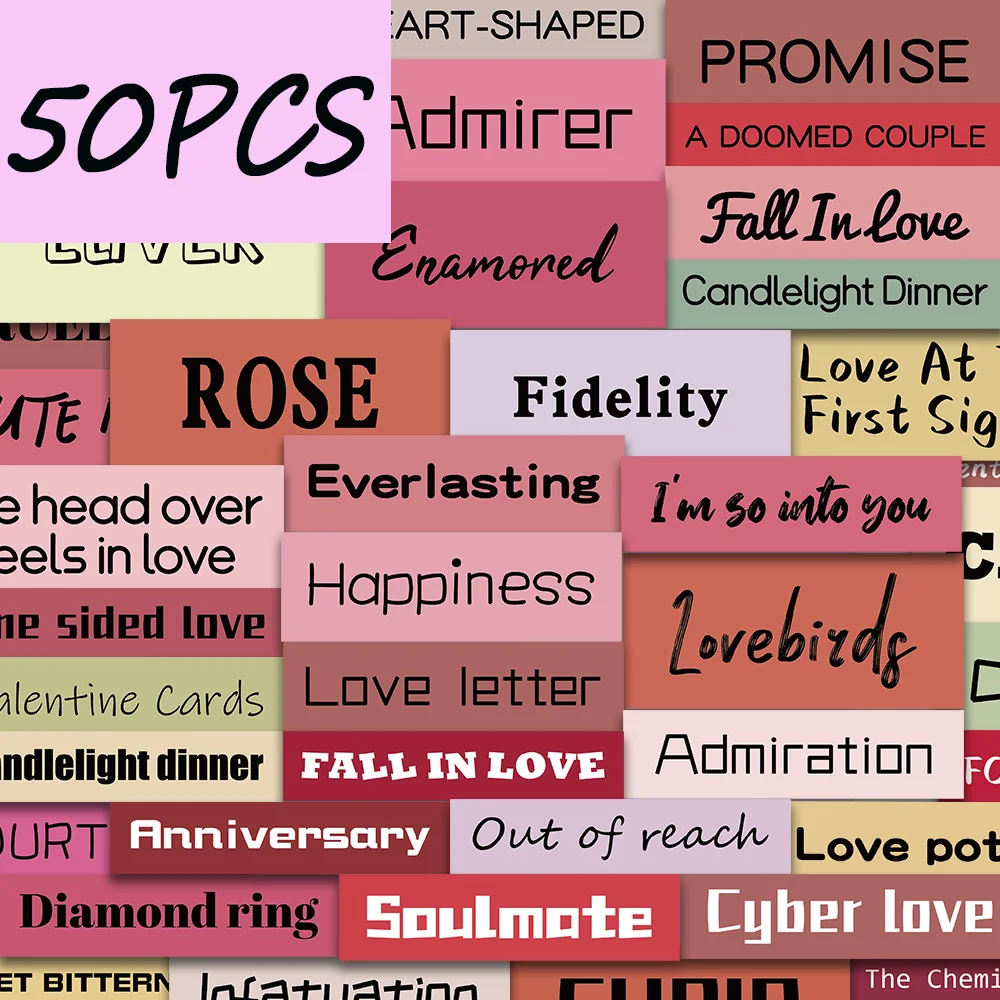 50pcs romantic quote text stickers, suitable for decorating diaries, phone cases, gift boxes, waterproof stickers