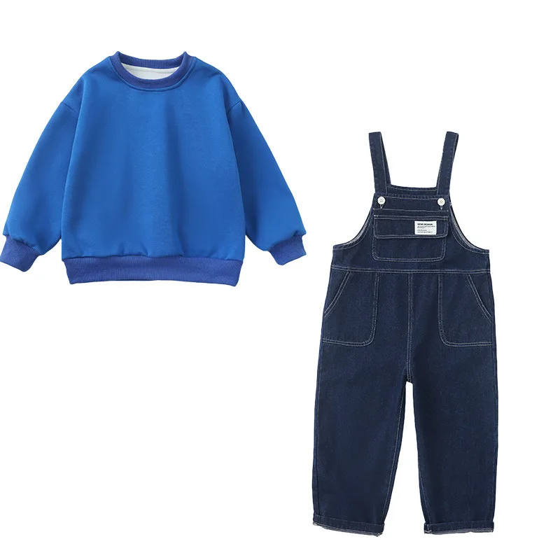Super Performance Cosplay Suit kids Denim Overalls Performance Costume Set Long Sleeve Universal Fit for Kids 4-16 Years Z96