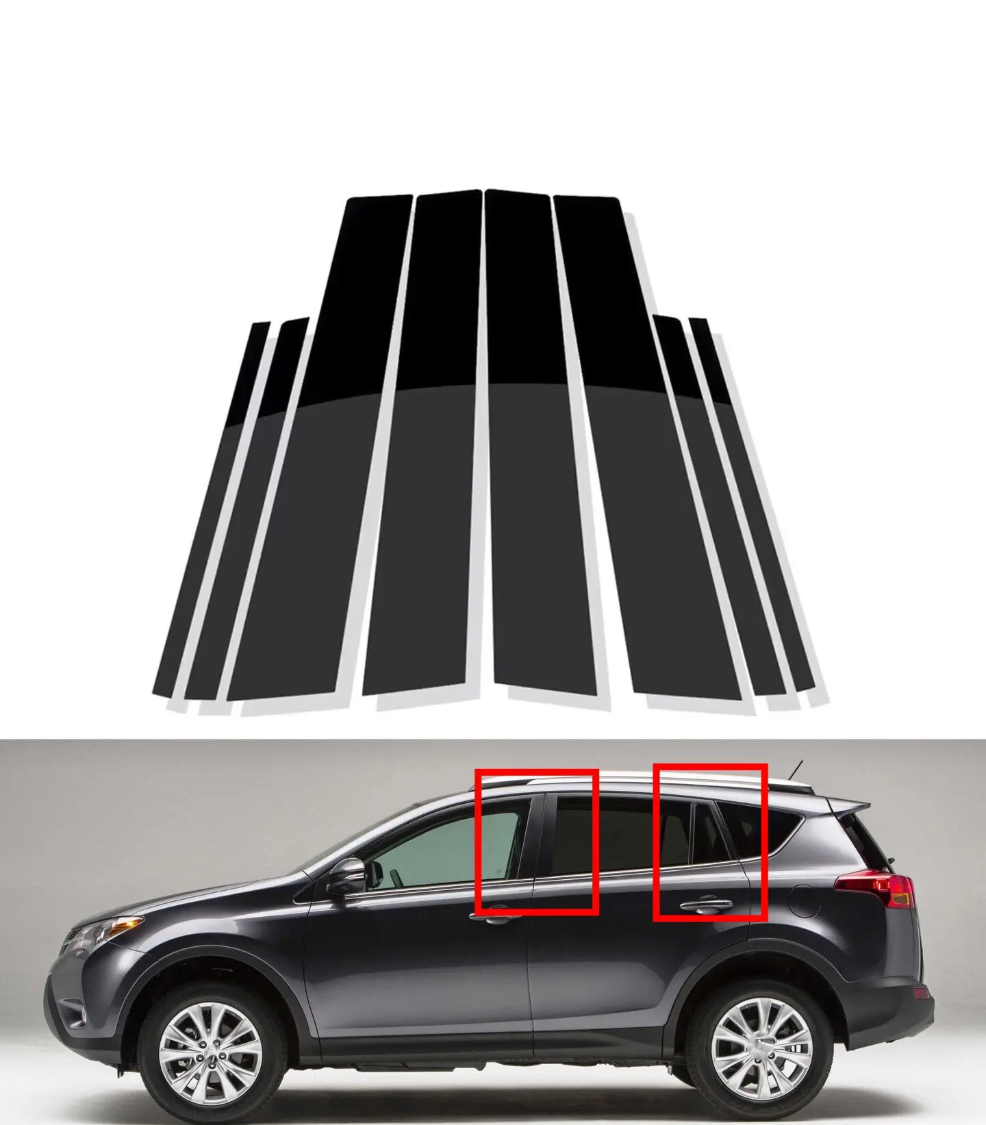 

8Pcs Gloss Black Pillar Posts Fit For Toyota RAV4 XA40 2013 2014 2015 2016 2017 2018 Window Sticker Door Trim Decoration Cover