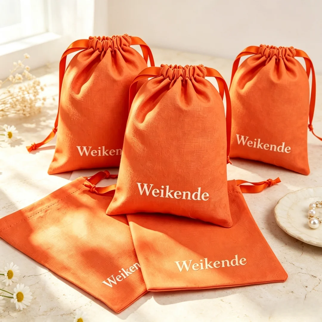 50pcs Orange Cotton Gift Bags 7x9cm 9x12cm 13x18cm Cosmetic Eyelashes Perfume Packaging Pouch Jewelry Drawstring Dust Sack