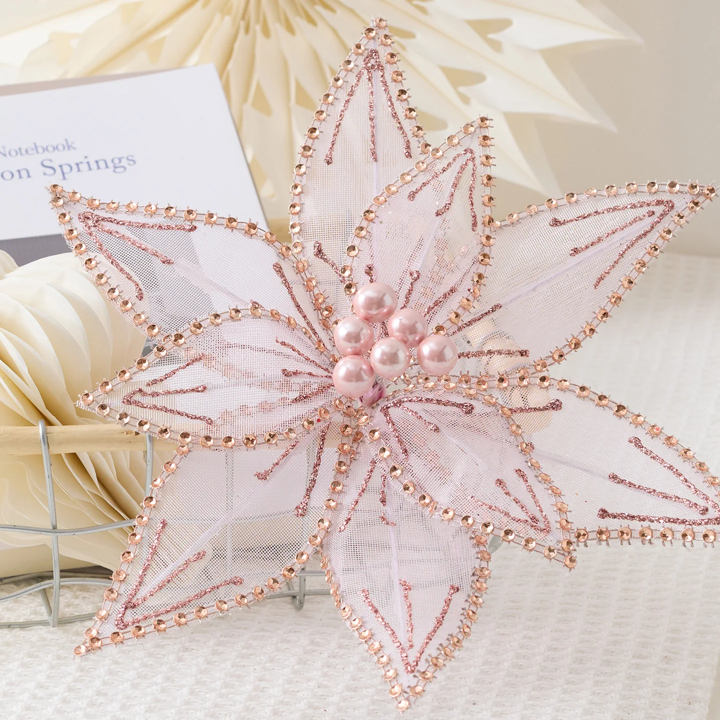 

1Pcs Pink Artificial Poinsettia Flower Glitter Sequins Simulation Flowers Sparkling DIY Christmas Flower Christmas Decoration