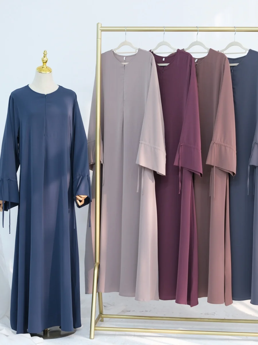 

Muslim Women Türkiye Dubai Abaya Drawstring Sleeve Long Dress Plus Size Modest Ramadan Loose Robe Kaftan Femme Islam Clothing