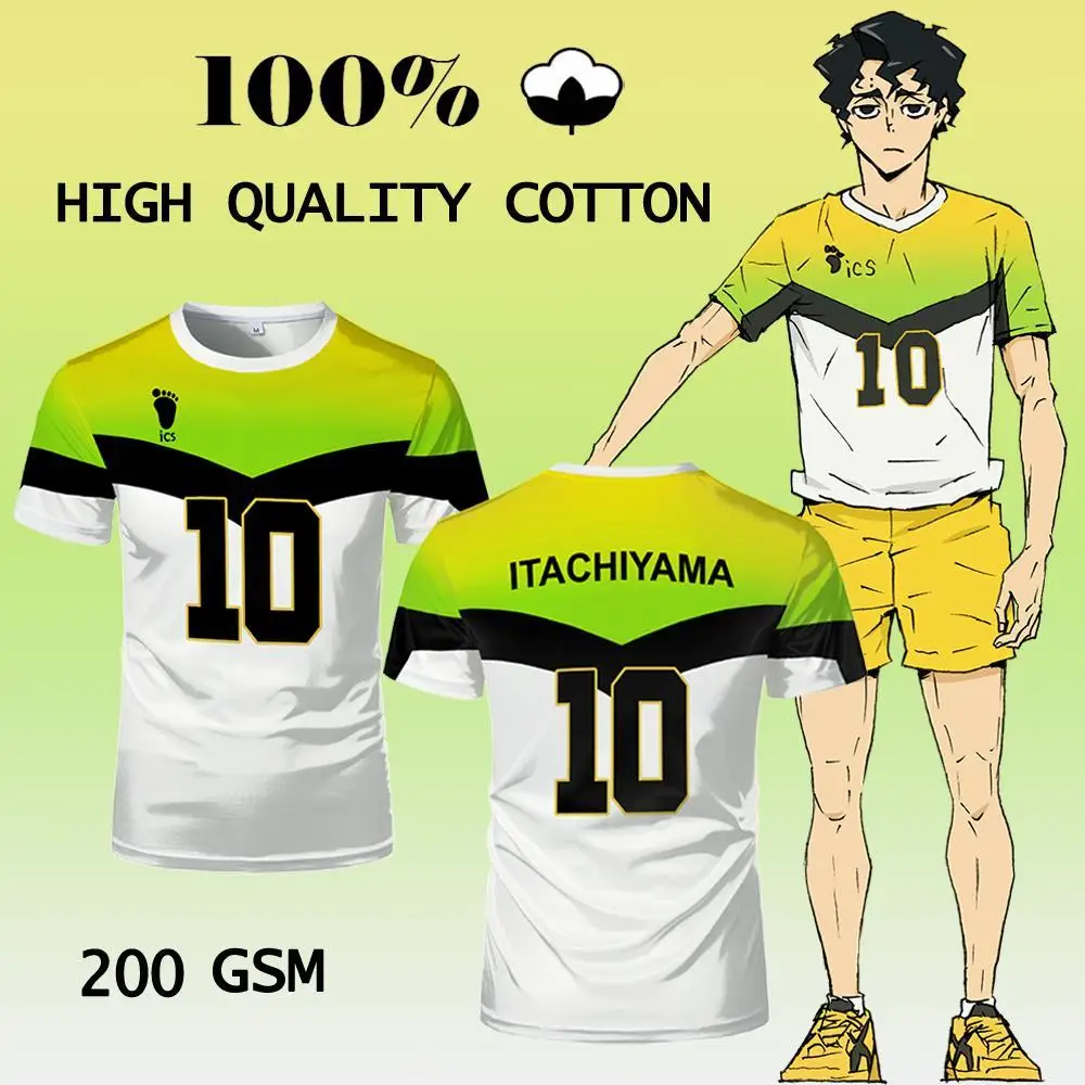 

Japanese Anime Haikyuu Itachiyama Jersey Sakusa Kiyoomi Cosplay Street Fashion Tops Men And Women Sports Casual Cotton T-shirt