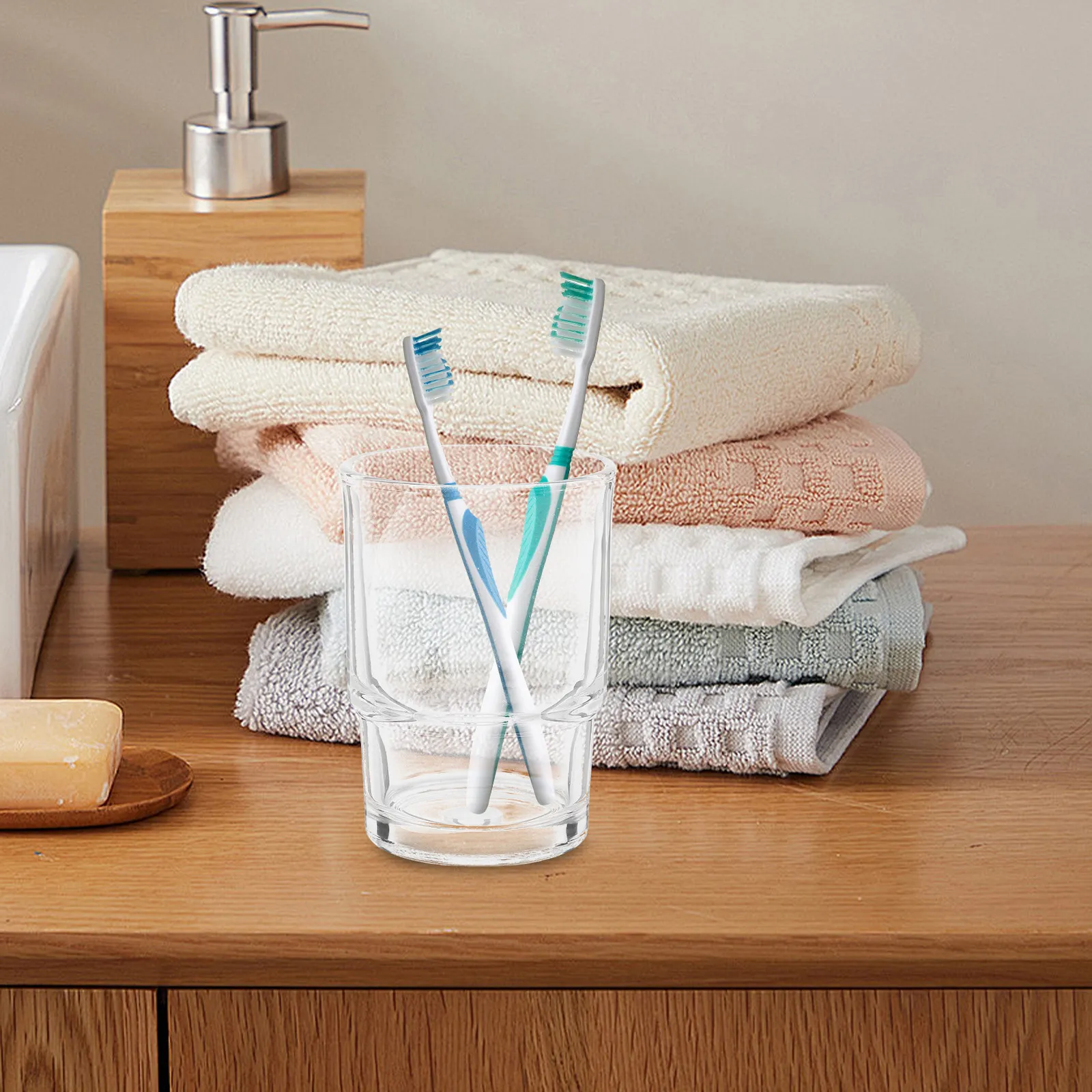 2Pcs Transparent Glass Toothbrush Cup Set Bathroom Accessories Toothpaste Holder Washing Cup Stylish Sleek Design for Couples