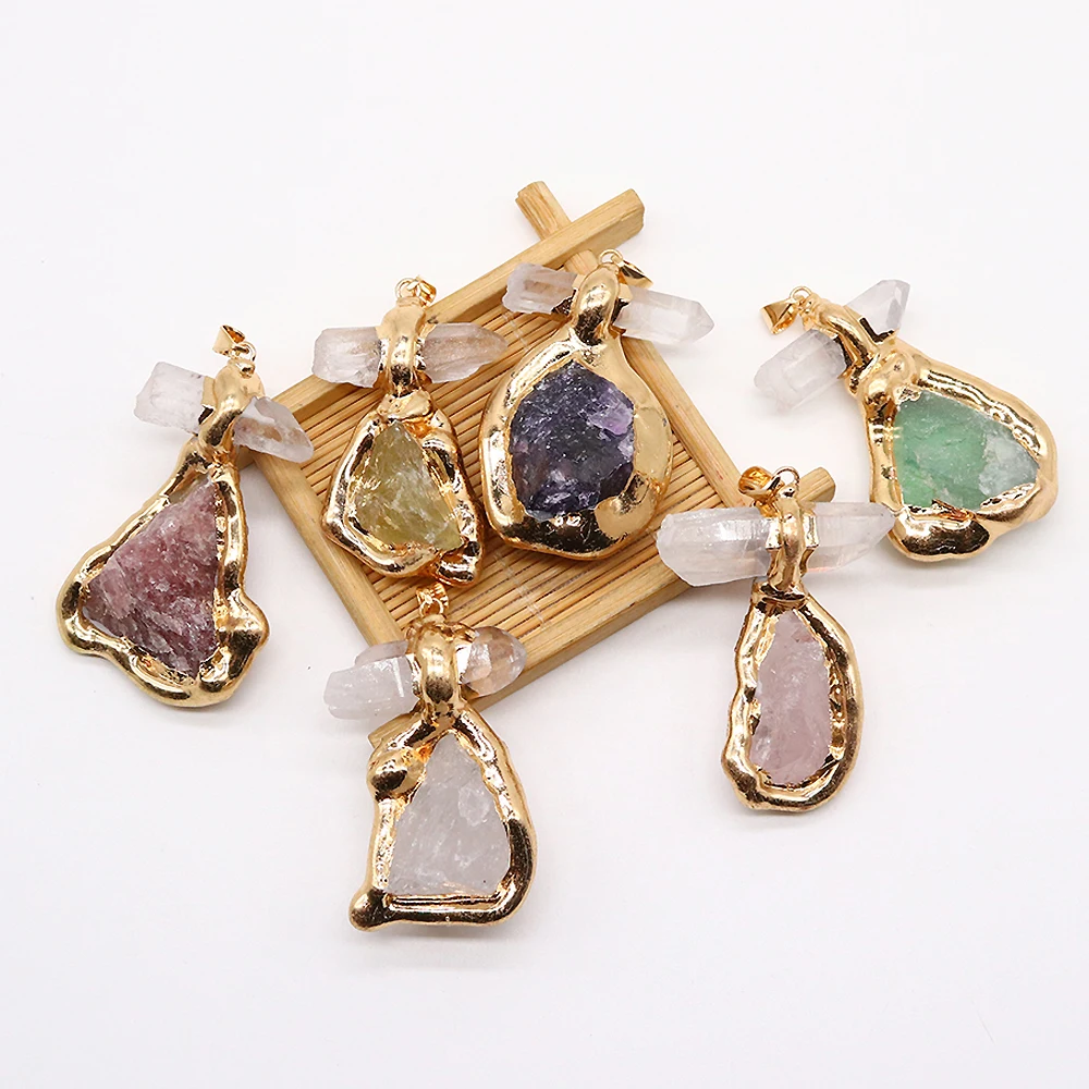 

Natural Stone Pendant Pink Crystal Quartz Amethyst Irregular Pendants for Jewelry Making DIY Necklace Accessories Jewelry Charms