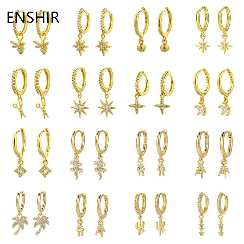 ENSHIR Small Zircon Geometric Drop Hoops Earrings For Women Fashion Classic Pendientes Earring Jewelry