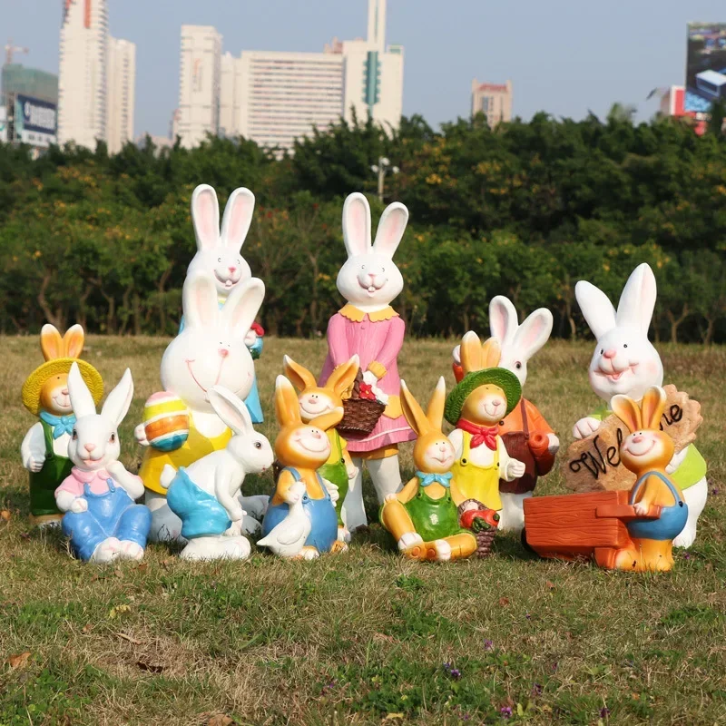 Outdoor cartoon bunny ornament, resin flower garden landscape animal sculpture, kindergarten lawn decoration