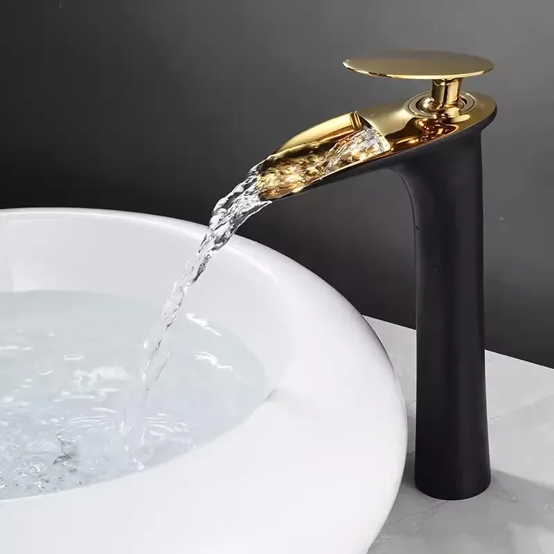 

Brushed Gold Bathroom Faucet Black Basin Faucets White Gold Sink Mixer Tap Hot & Cold Deck Mounted Grey Lavatory Crane Water Tap