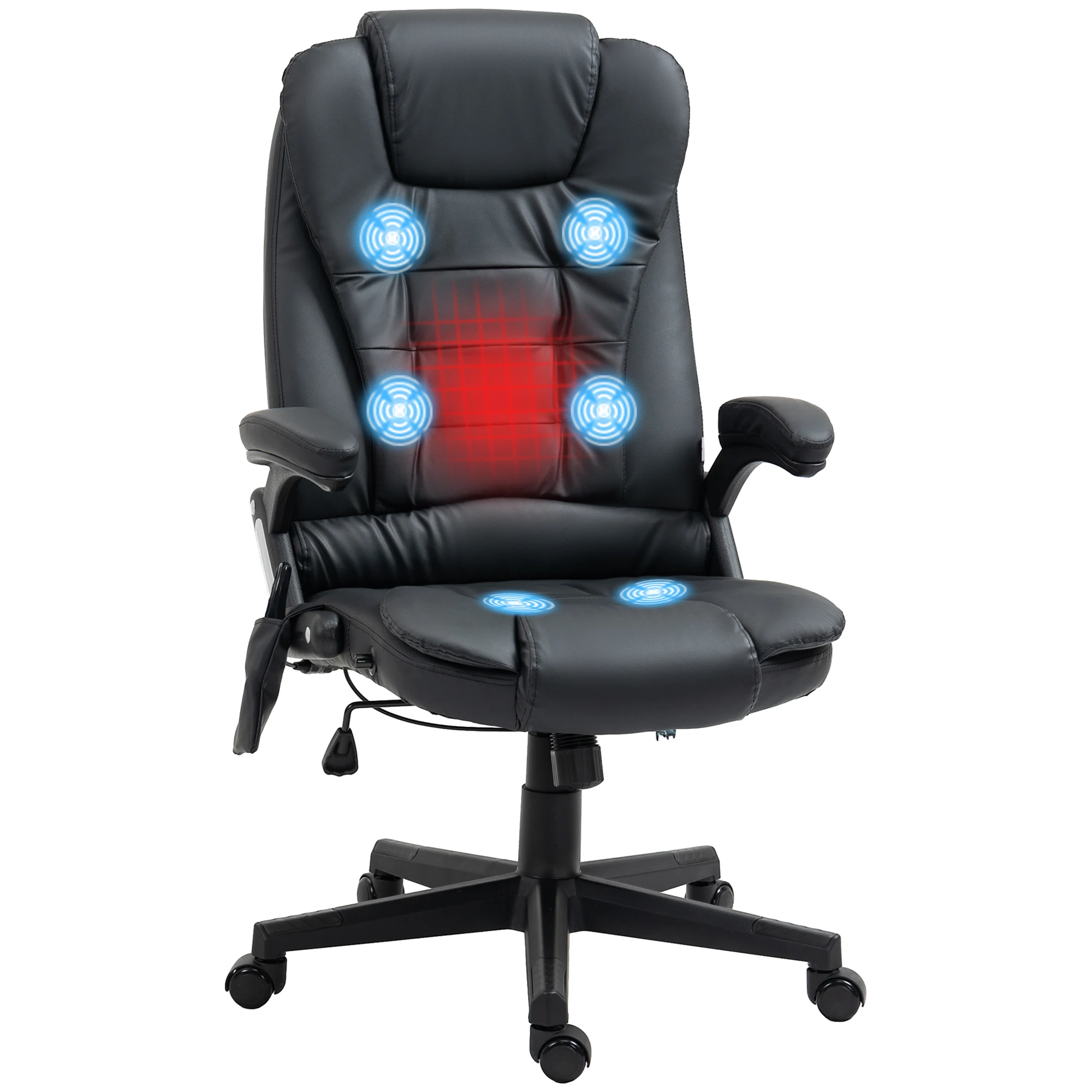 HOMCOM High Back Vibration Massage Office Chair with 6 Vibration Points, Heated Reclining PU Leather Computer Chair with Armrest and Remote, Black