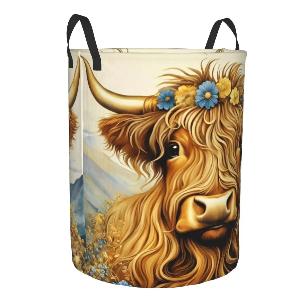 Custom Highland Cow And Flower Laundry Basket Collapsible Baby Hamper for Nursery Toys Organizer Storage Bins