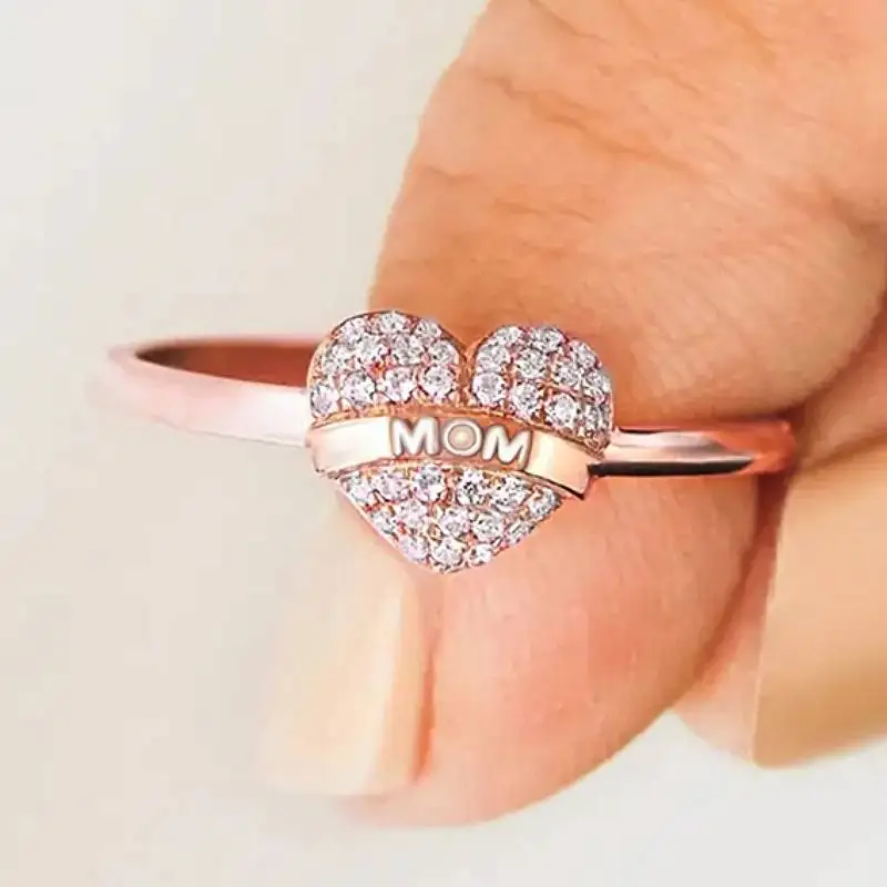 Huitan Eleganter roségoldfarbener Ring zum Muttertag, herzförmiger, romantischer Damen-Accessoires, voll glänzender CZ-Schmuck für Mama