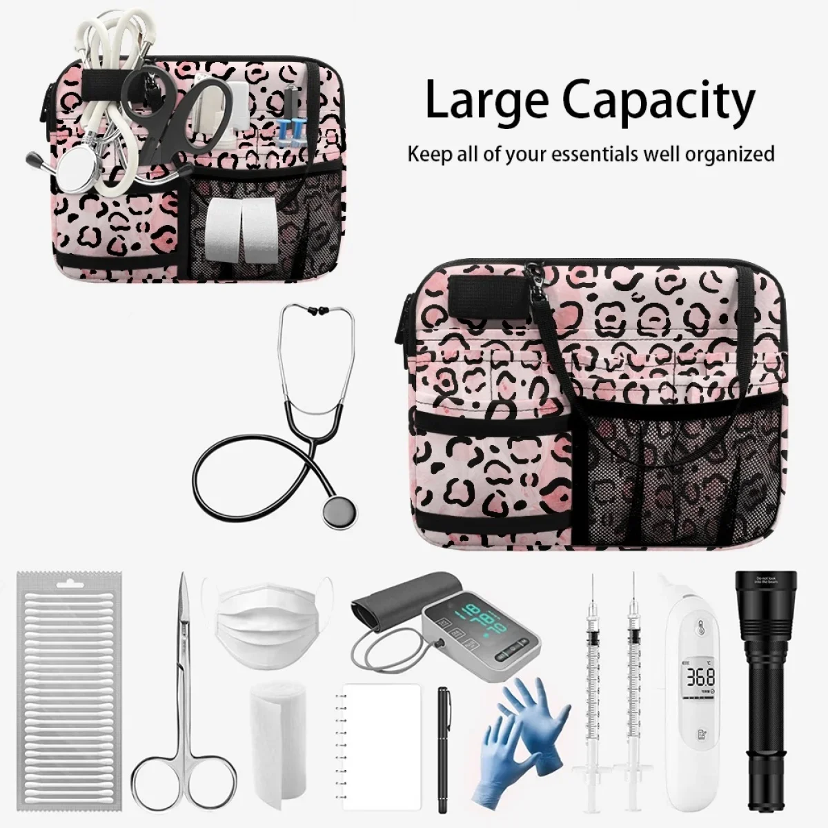 Multi Pocket Organizer Pouch Luxury Leopard Designer Stylish Nurse Waist Bag for Stethoscopes Durable Emergency Supplies Medical