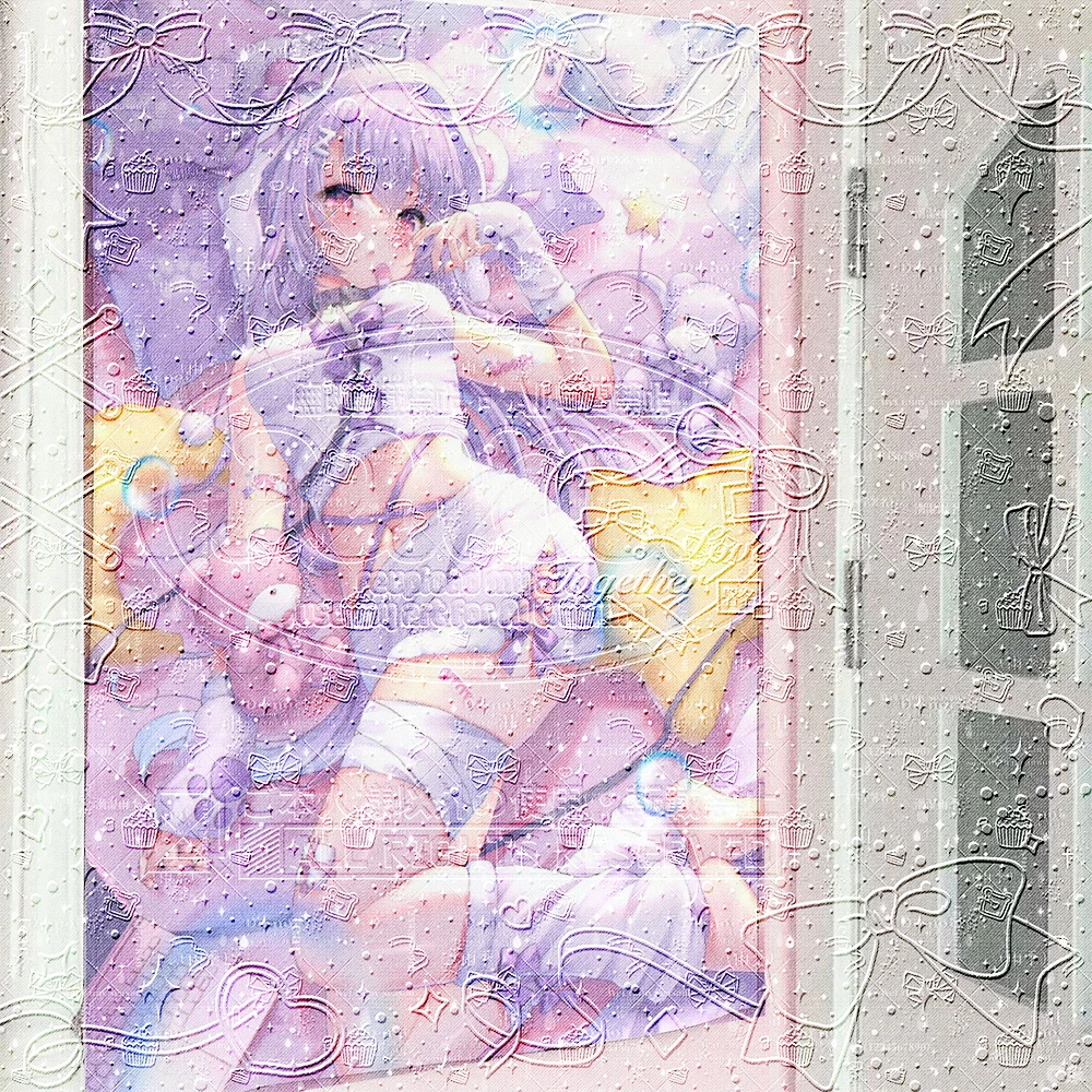 パステルユメカワ Pastel Yume Kawaii Anime Girl Tapestry, Purple Hair Nekomimi Girl in Nurse Outfit Wall Hanging, Pink Aesthetic Aestheti