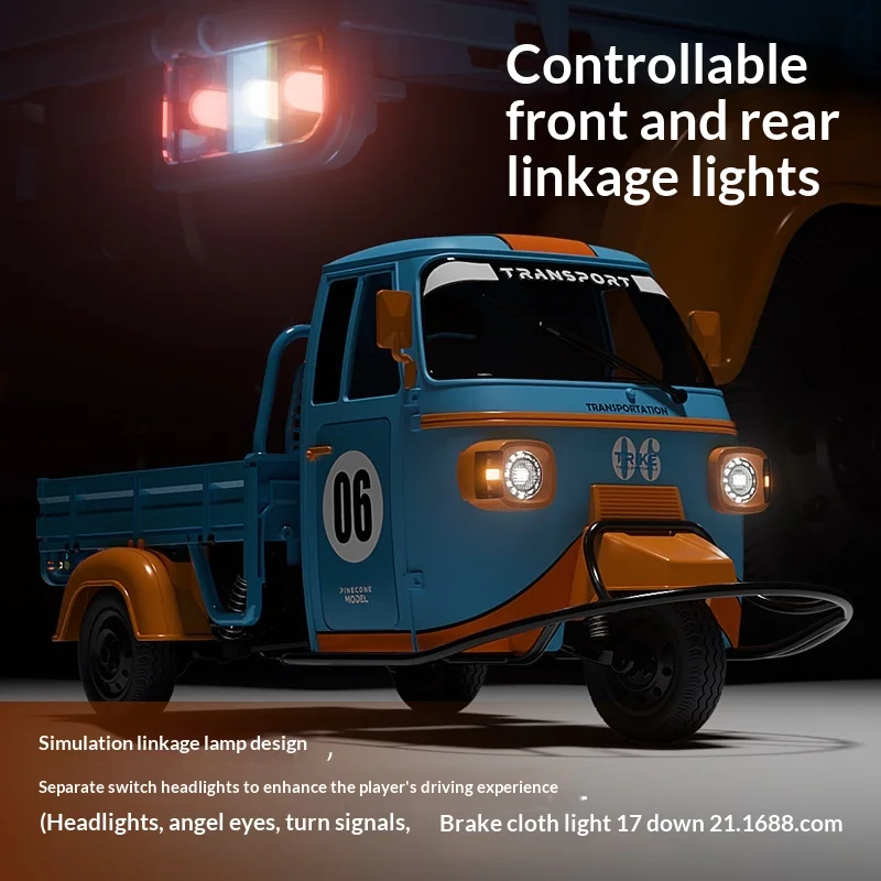 Pinecone Remote Control Tricycle 1 10 Scale Piaggio Full Proportional High Low Speed Rechargeable Linked Headlights Model Car
