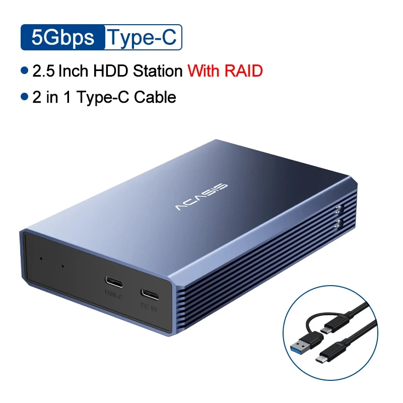 Acasis 2-Bay SATA HDD Enclosure USB-C RAID Case