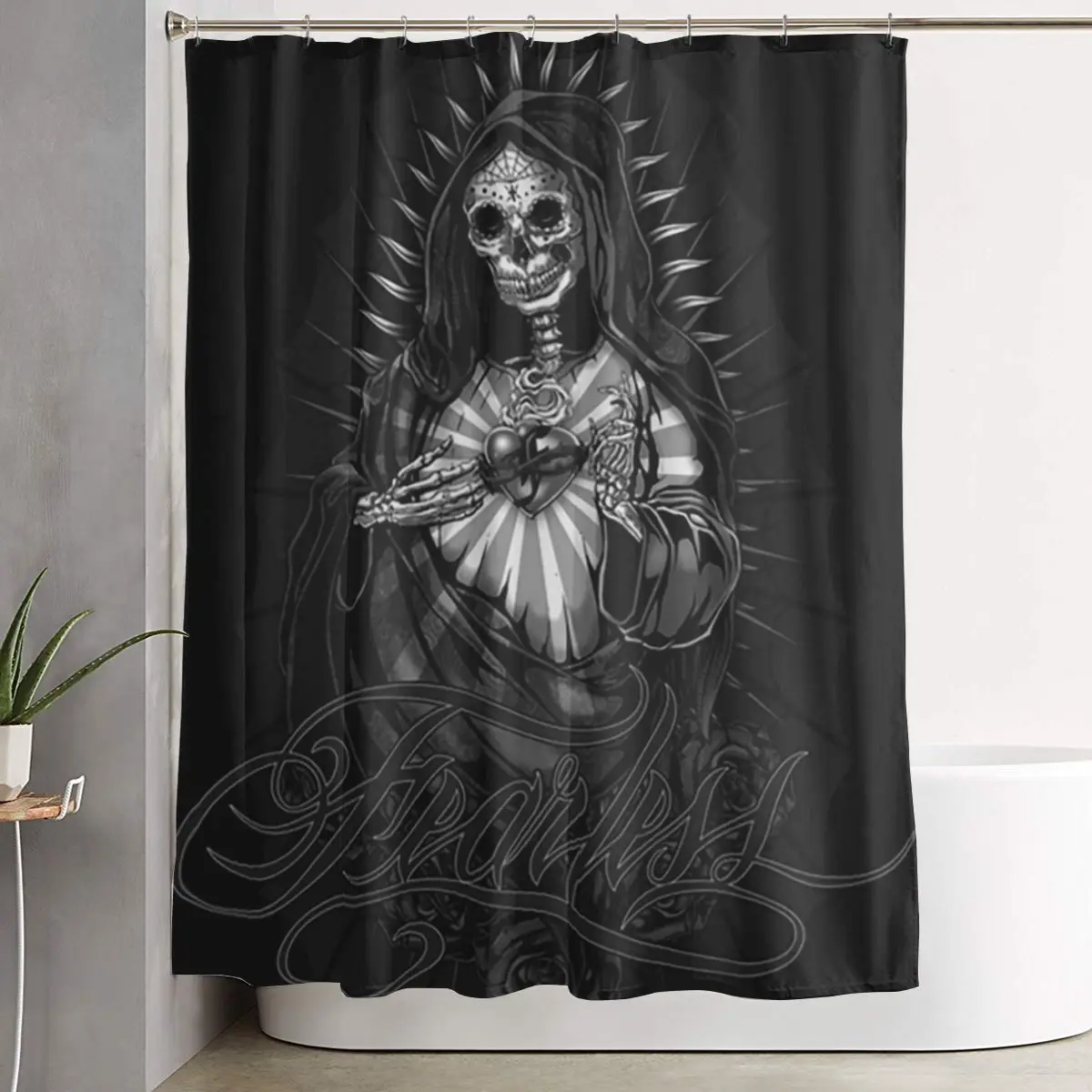 

Занавеска для душа Santa Muerte (Испанская Святая Смерть) из полиэстера, водонепроницаемая, с крючками