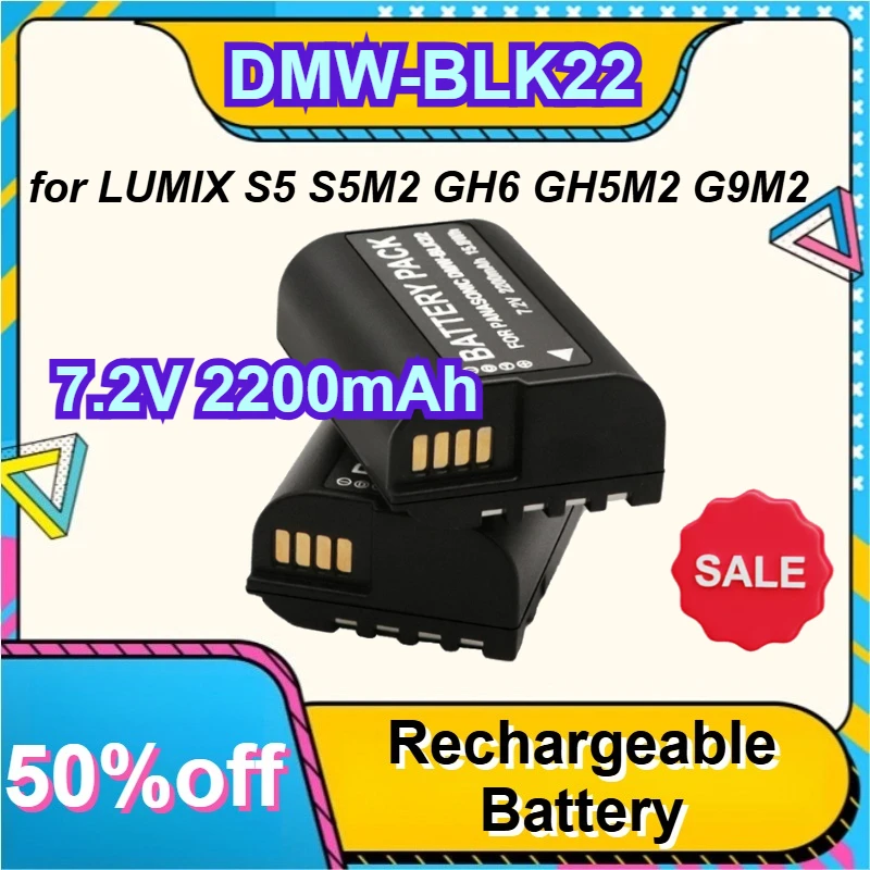 

DMW-BLK22 for Panasonic Camera Battery for LUMIX S5 S5M2 GH6 GH5M2 G9M2 7.2V 2200mAh Mirrorless Camera Battery