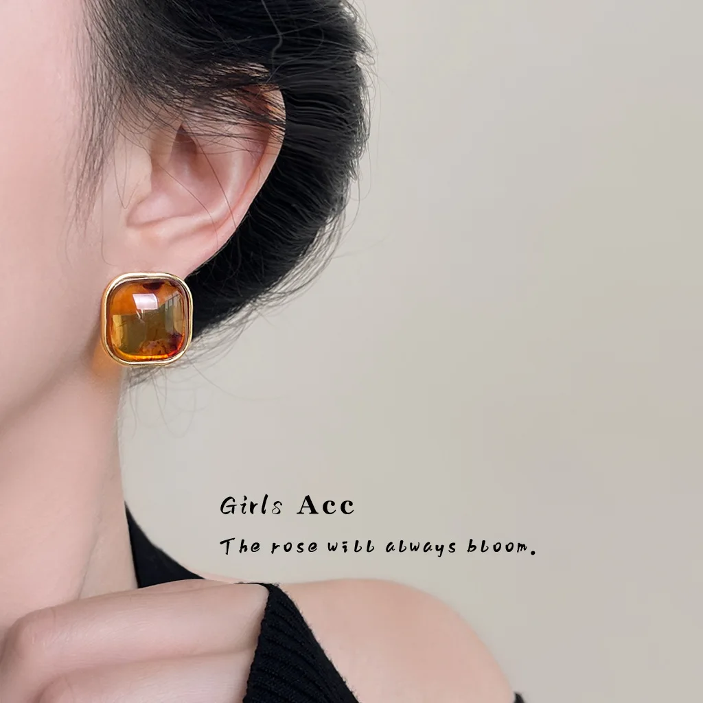 Elegant Brown Tiger Eye Stone Dangle Earrings Vintage Maillard Luxury Premium Retro Mid Century Daily Jewelry for Women