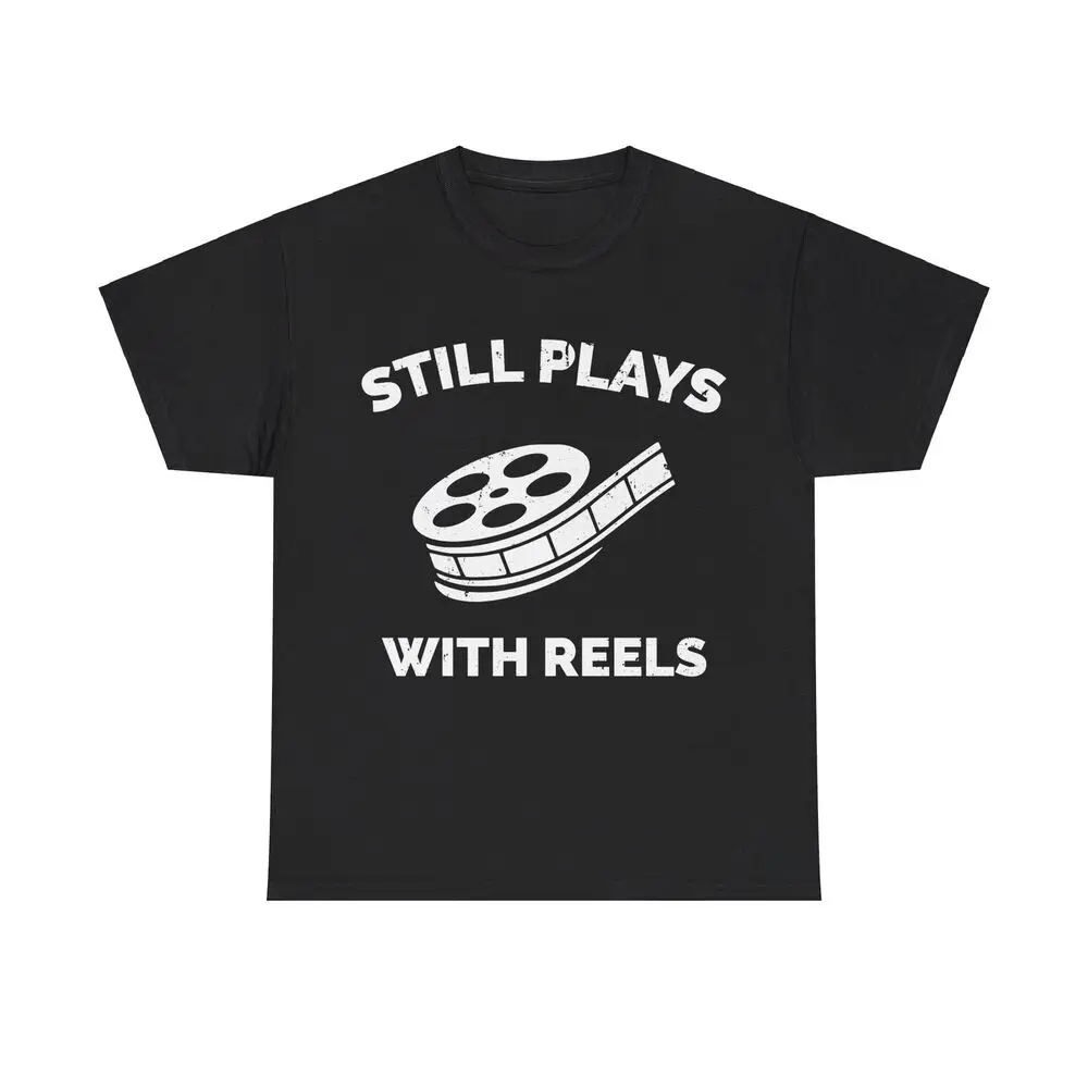 Still Plays With Reels (White Version) Unisex Heavy Cotton Tee, Pun Shirt