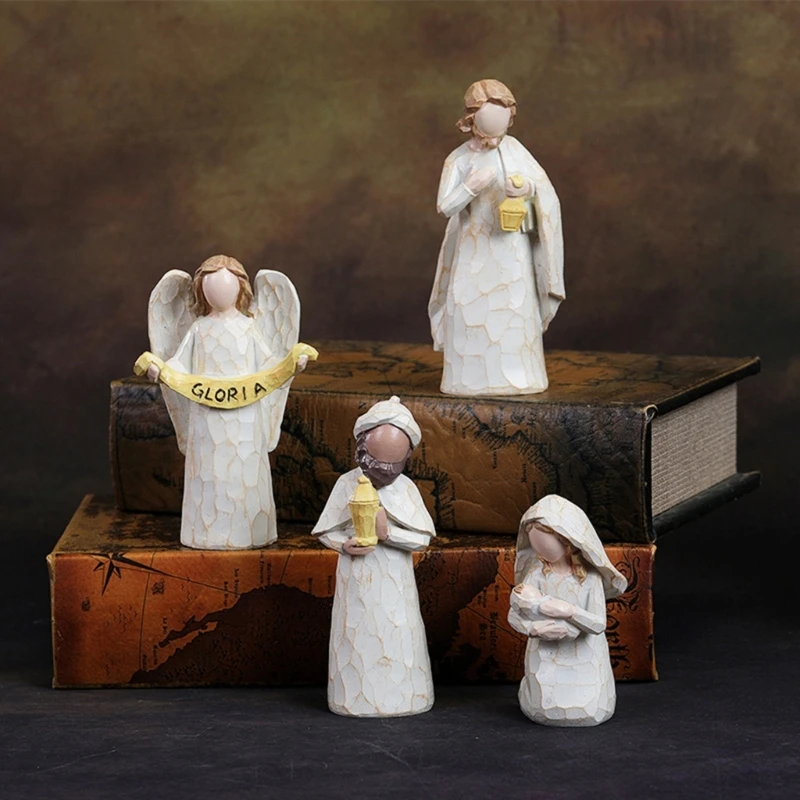 Resin Nativity Statue Scene Set Holy Manger Christmas Crib Figurines Miniatures Drop shipping