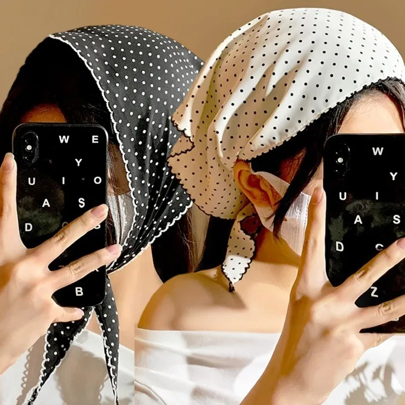 

Women Polka Dot Triangle Headscarf Women Head Wrap Fashion Hair Band Summer Beach Sun Protection Elegant Korean Style Accessory