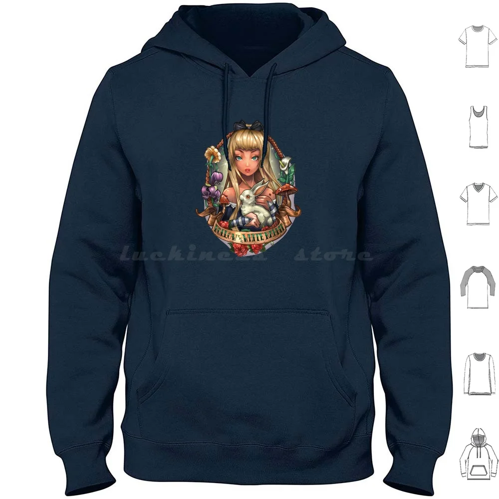 Follow The White Rabbit Hoodie cotton Long Sleeve Alice Rabbit Tattoo