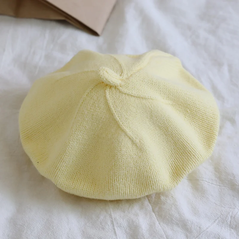 1 PCS Children\'s Knitted Beret Hats Men And Women Baby Solid Color Woolen Pumpkin Hats Girls Beret