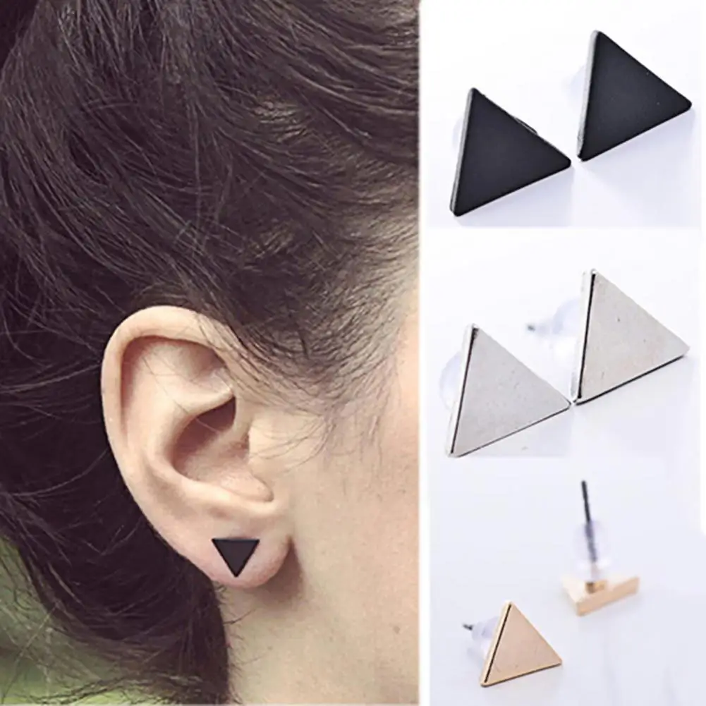 1 Pair 3 Colors Ear Studs Triangle Lightweight Fashion Jewelry Earrings Alloy Lady Punk Style Simple Triangle Earring for Dating