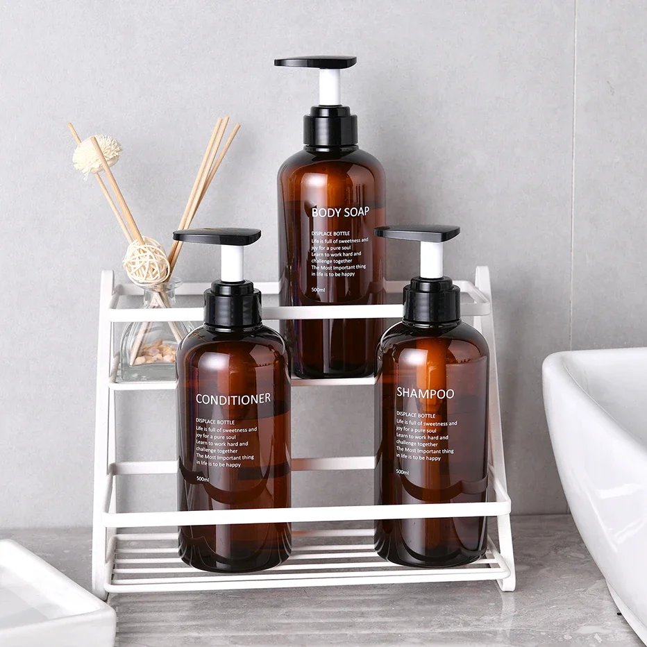 3pcs 500ml Refillable Shampoo Conditioner Body Wash Dispenser Letters Bathroom Soap Dispenser Shower Pump Shampoo Empty Bottle