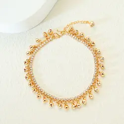 2023 New Style Custom Adjustable Zirconia Tassel Anklet 24K Gold Plated Small Bell Women's Accessories Fashion Anklet