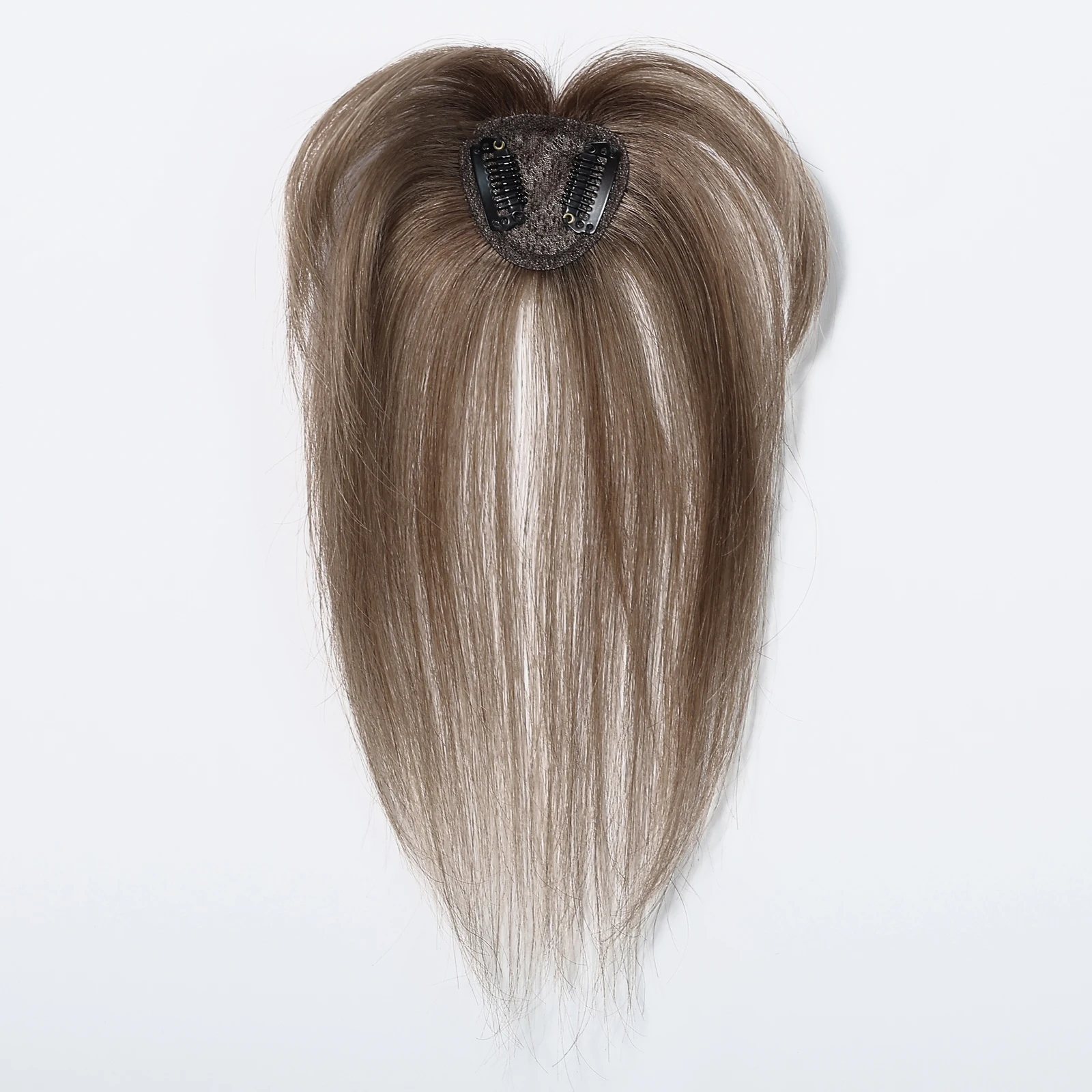 100% Human Hair Toppers Brown Ombre 3D Wispy Bangs Full Coverage for Women Hair Loss Natural Looking Topper Hairpieces Real Hair