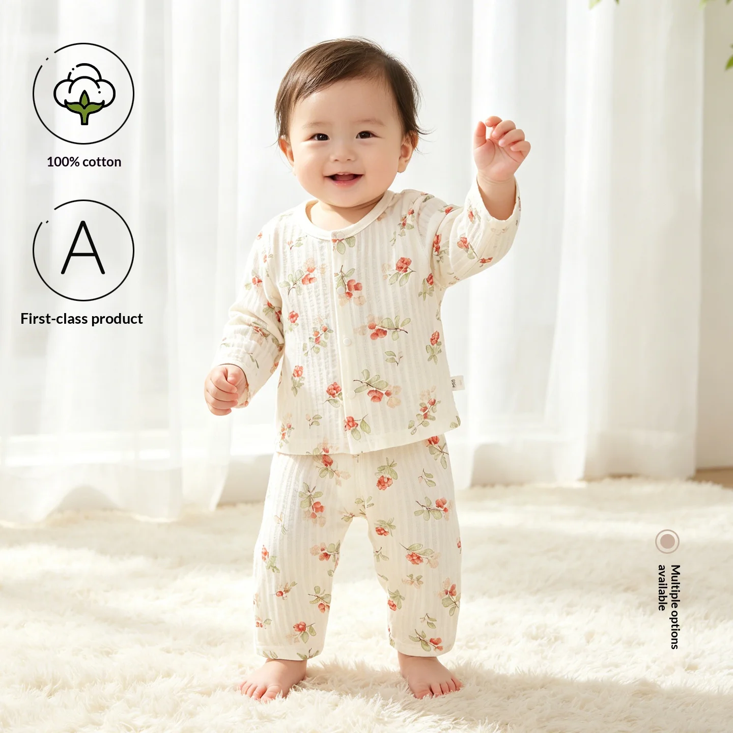 Pure Cotton Long Sleeve Summer Infant Toddler Air-Conditioned Room Separate Suit Baby Close-Fitting Breathable Clothes Set