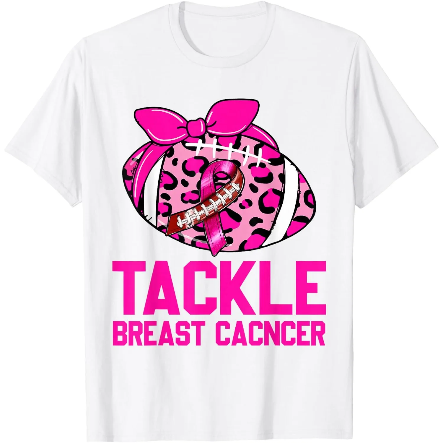 Womans Tackle Football Pink Ribbon Breast Cancer Awareness T-Shirt